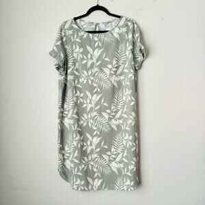 Woolworths gray cream gray neutral leaf print midi knee length dress woman’s 16